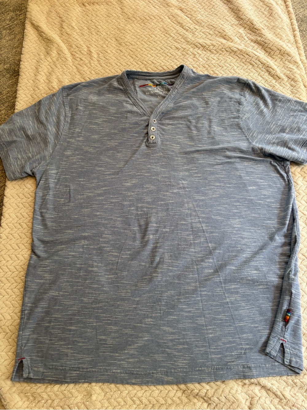 Alexander Julian Heathered Light Blue Henley Tee 100% Cotton